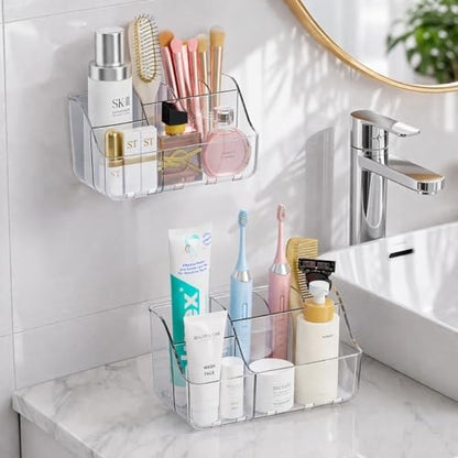 Sotfamily Clear Kids Toothbrush Holders for Bathrooms, 2-Pack(No-Drill) | Space-Saving Wall-Mounted Tooth Brush & Toothpaste Holder for Bathroom Countertop or Wall, Bathroom Organizers and Storage - size: 2 Packs