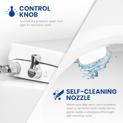 London Sunshine Elongated Bidet Toilet Seat, Non-Electric Dual Nozzle Bidet Seat with Soft Close Lid, Adjustable Water Pressure, Front & Rear Wash, Self-Rinse Nozzle, No Outlet Required