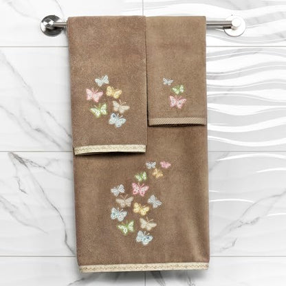 Frolic 4-Piece Luxury Towel Set, Calico Applique, Soft & Durable Turkish Cotton, Elegant Bathroom Ensemble, 2 Bath 2 Hand Towels, Cocoa - color: Cocoa, size: 2 Pcs Bath 2 Pcs Hand Towel