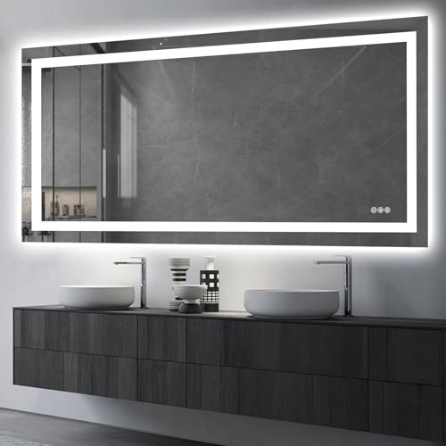 Hivone 72"X36" LED Bathroom Mirror with Lights, Anti-Fog, Dimmable, Backlit + Front Lit, Smart Bathroom Vanity Mirror, Memory Function, Shatterproof, Tempered Glass (Horizontal/Vertical) - size: 72"L x 36"W