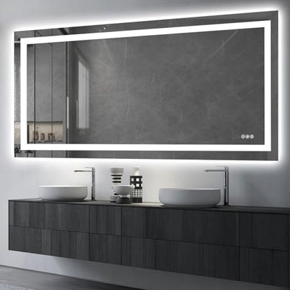 Hivone 72"X36" LED Bathroom Mirror with Lights, Anti-Fog, Dimmable, Backlit + Front Lit, Smart Bathroom Vanity Mirror, Memory Function, Shatterproof, Tempered Glass (Horizontal/Vertical) - size: 72"L x 36"W