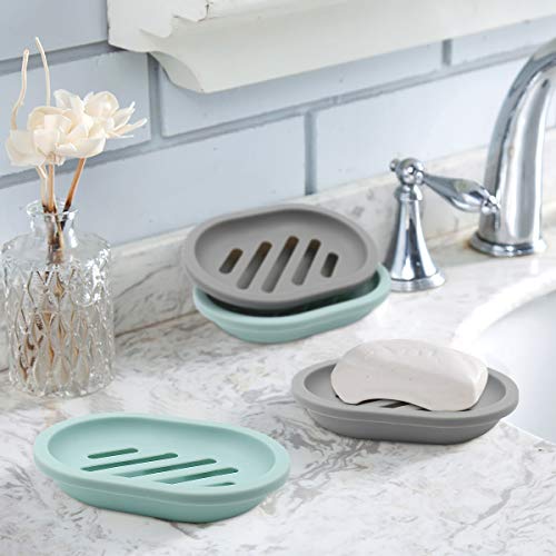 Topsky 2-Pack Soap Dish with Drain, Soap Holder & Saver, Easy Cleaning, Dry, Stop Mushy Soap (Gray) - color: Grey