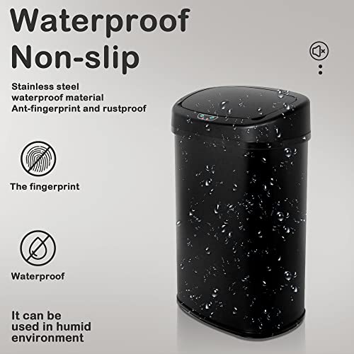 Kitchen Trash Can, 13 Gallon Automatic Can with Lid and Motion Sensor Home Office Bedroom Bathroom Living Room, Garbage Touchless Stainless Steel BLACK, 17.3 x 13 x 23.6 - color: BLACK