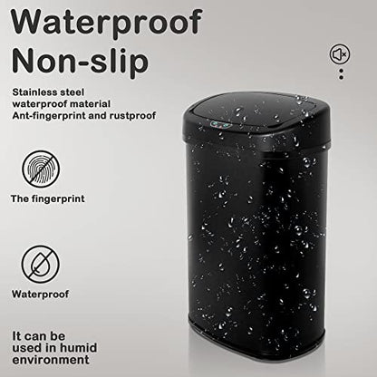 Kitchen Trash Can, 13 Gallon Automatic Can with Lid and Motion Sensor Home Office Bedroom Bathroom Living Room, Garbage Touchless Stainless Steel BLACK, 17.3 x 13 x 23.6 - color: BLACK