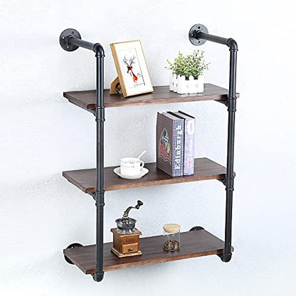 Industrial Pipe Shelves With Wood Planks,Rustic Pipe Shelving Wall Shelf | Metal Pipe Solid Pine Wood,Easy to Assemble,Wooden Board Thickness 0.78 In,For Bar Farmhouse Kitchen Office Bathroom,Bedroom - color: 3-layer, size: 24in