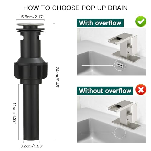 Hoimpro LED Bathroom Faucet, Single Handle Sink Faucets Brushed Nickel | Waterfall Widespread Faucet, 3 Colors Light Changing, with Pop-up Drain & cUPC Supply Lines, for Sink Vanity RV Restroom - color: Brushed Nickel