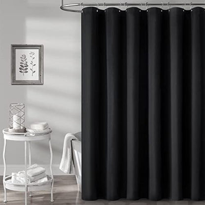 Stall Fabric Shower Curtain, 54x78 Inch Long Linen Textured Heavy Duty Cloth Shower Curtain Set with 10 Plastic Hook, Narrow Hotel Spa Weighted Bath Curtains for Bathroom, Machine Washable, Black | Narrow Long Size, 230GSM Polyester, Heavy Duty Cloth, Wei