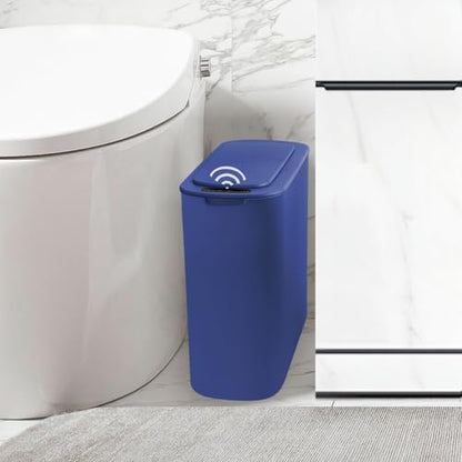 Automatic Motion Sensor Bathroom Trash Can with Lid, 2.6 Gallon Touchless Trash Bin, Smart Garbage Can Plastic Slim Wastebasket for Bedroom, Office, Dorm (Blue) - color: Blue