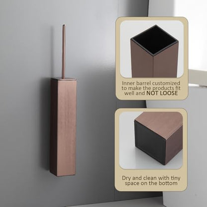 Toilet Brush and Holder Wall Mounted, Brushed Rose Gold Aluminum with 2 Replaceable Heads, Bathroom Toilet Brush, Drill or 3M Adhesive Mount, Removable Liner and Splash Guard, Modern Square Design - color: Rose Gold-wall Mounted