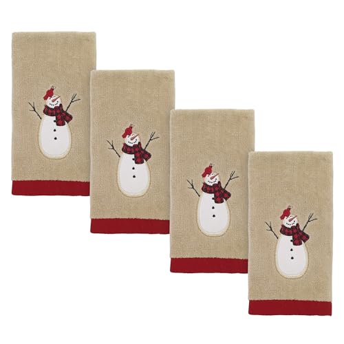 Avanti Linens - Fingertip Towels, Soft & Absorbent, Embroidered, Christmas Decorations, Set of 4 (Snowmen Gathering Collection) - size: 4pc Fingertip Towels