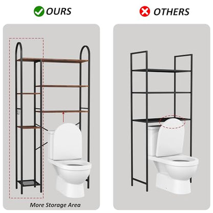 HOMEFORT Over The Toilet Storage with Side Rack, 6-Tier Over Toilet Storage Rack with Adjustable Shelf, Space Saver Bathroom Organizer for Laundry, Balcony, Kitchen,31.5"W x 9.4"D x 65"H,Rustic Brown