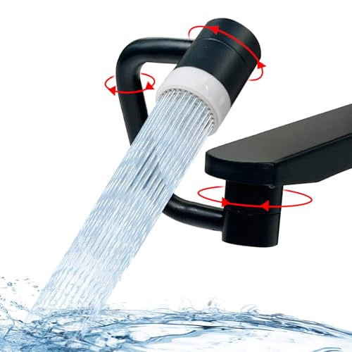Matte Black Faucet Aerator,1080° Sink Faucet Aerator Extension Swivel Faucet Extender for Toddlers, 2 Sprayer Modes Rotatable Bathroom Kitchen Head Replacement Tap Attachment with Filter for G 1/2" - color: Black - 1