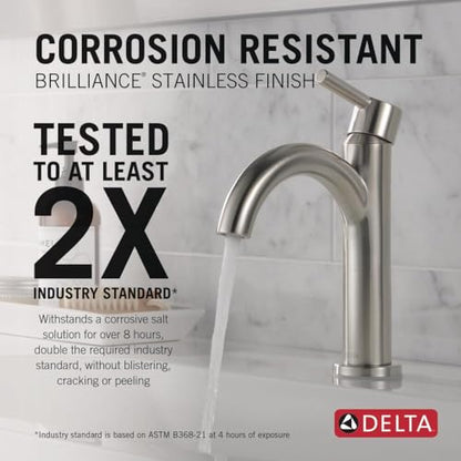 Delta Nicoli Brushed Nickel Bathroom Faucet 1 Hole, Single Hole Bathroom Sink Faucet for Vanity, Push-Pop Drain Assembly, Stainless 15749LF-SS