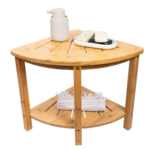 Shower Bench – Waterproof Wooden Spa Seat with Storage Shelf for Bathroom, Sauna & Entryway – Eco-Friendly Bath Stool Available in 3 Sizes - size: Corner