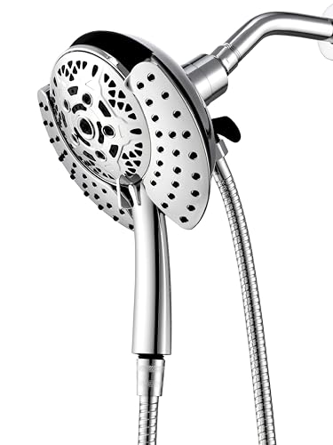 2 in 1 Shower Head with Handheld Combo High Pressure Silver 1.8 GPM | 7.2" Rain Showerhead and 10 Spray Hand Held Shower, Adjustable Shower Angle, 59-inch Rotatable Stainless Steel Hose - color: Silver, size: 1.8 GPM
