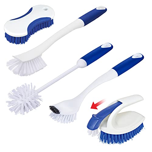 CELOX Kitchen Scrub Brush Set with Ergonomic Handle, Deep Cleaning Brushes, Include Dish Brush (Blue) - color: Blue