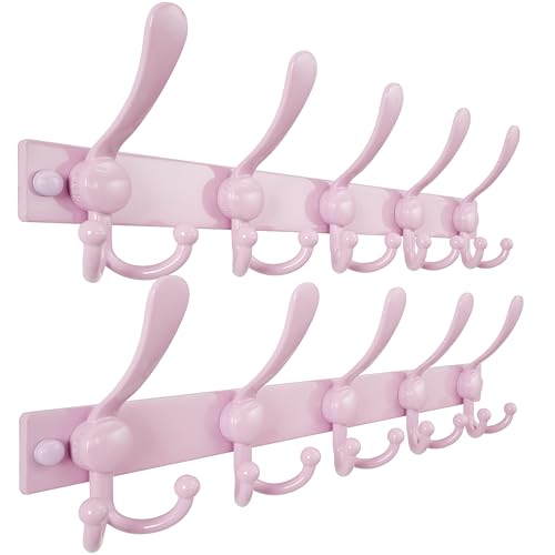 Coat Rack Wall Mount, Heavy Duty 12-Gauge Base vs Flimsy 1mm, Double-Thick Solid Anti-Snap Hooks, 16” Stud-Mount, Stainless Steel Hanger for Clothes Hat Entryway Closet, Pink, Pack of 2 - color: Pink, size: L=17" (2pcs)