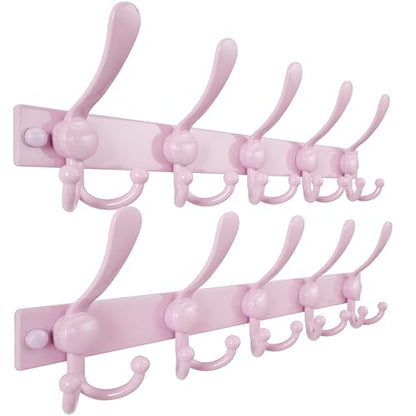 Coat Rack Wall Mount, Heavy Duty 12-Gauge Base vs Flimsy 1mm, Double-Thick Solid Anti-Snap Hooks, 16” Stud-Mount, Stainless Steel Hanger for Clothes Hat Entryway Closet, Pink, Pack of 2 - color: Pink, size: L=17" (2pcs)
