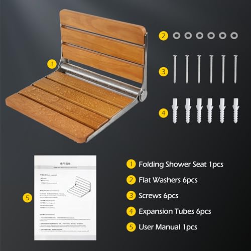 Dyna-Living Folding Shower Seat Wall Mounted Fold Down Shower Seat 400 lbs Load-Bearing Shower Bench Seat Wall Mounted Shower Chair Foldable Wooden Shower Seat for Inside Shower for Elderly