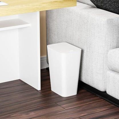 Yieach 12L White Slim Bathroom Trash Can with Lid,3.17 Gallon Pet/Dog Proof Kitchen Trash Can,Rectangle Thin Garbage Can,Covered Waste Basket,Narrow Small Plastic Trashcan for Room,Bedroom,Office,1PCS - color: White, size: 12L - 1 PACK