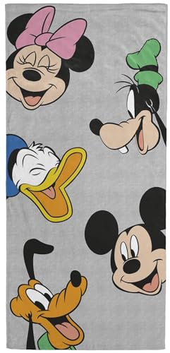 Jay Franco Disney Mickey Mouse & Friends Kids Bath Pool Beach Towel - Super Soft & Absorbent 100% Cotton Towel, Measures 28 x 58 Features, Minnie Mouse, Donald Duck, Goffy & Pluto - color: Gray - Mickey & Minnie