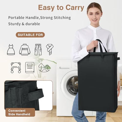 GOMAJI Slim Laundry Basket with Lid and Handles, Foldable Laundry Basket for Clothes, Clothes Hamper Easy to Carry, Dirty Hampers for Bedroom, Bathroom, Dorm, College, 12.7 Gallons(48L) - color: BLACK