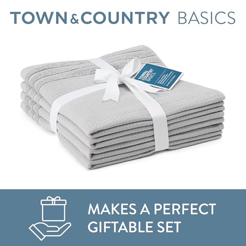 TOWN & COUNTRY BASICS 4-Piece Waffle Woven Terry Stripe Washcloth Set, 13x13-Inch, 100% Cotton, Quick Dry, Gray - color: Light Grey