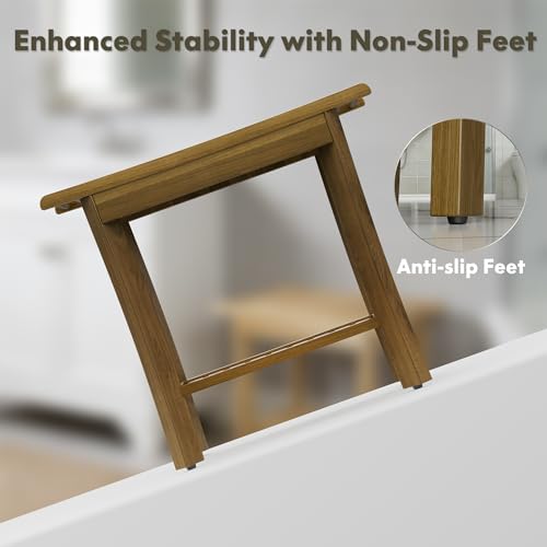 Teak Wood Shower Bench 14"/ 20"/ 30" Wide - Bathroom/Spa/Tub Teak Shower Stool Seat W/Shelf & Arms, Waterproof Heavy Duty Teak Wooden Shave Bench (20in) - size: 20in