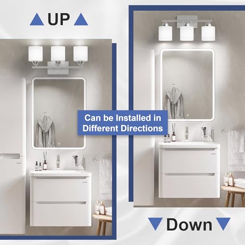 Bathroom Lighting Fixtures Over Mirror Brushed Nickel, Anti-Rust 3-Light Bathroom Vanity Lights, Modern 18Inches Wall Sconces E26 Base, Milky White Glass Shades, Bulbs Not Included - color: Brushed Nickel-3Light