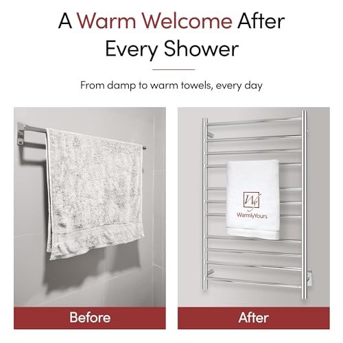 WarmlyYours Malta Heated Towel Rack, 11 Bars, Polished Steel - color: Polished Stainless Steel (11 Bars)