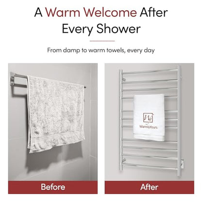 WarmlyYours Malta Heated Towel Rack, 11 Bars, Polished Steel - color: Polished Stainless Steel (11 Bars)
