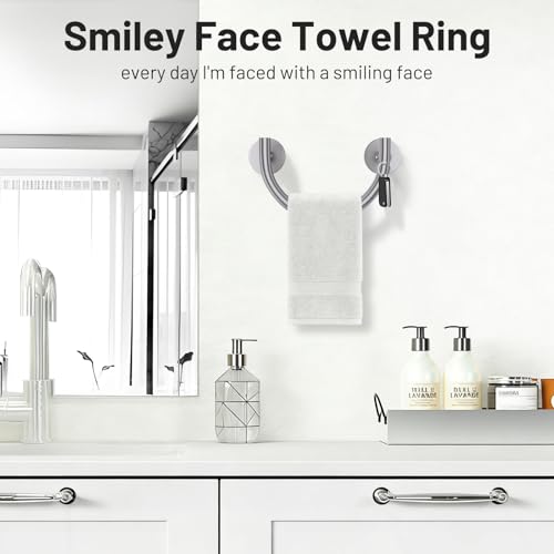 Brushed Nickel Smiley Face Towel Ring Bathroom Hand Towel Holder Stainless Steel Wall-Mounted Bathroom Hardware Accessories Towel Rack - color: Brushed Nickel