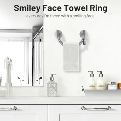 Brushed Nickel Smiley Face Towel Ring Bathroom Hand Towel Holder Stainless Steel Wall-Mounted Bathroom Hardware Accessories Towel Rack - color: Brushed Nickel