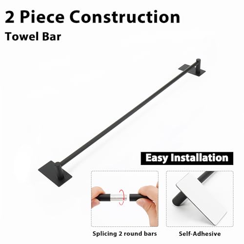 NearMoon Self Adhesive Bathroom Towel Bar- Stainless Steel Bath Wall Shelf Rack Hanging Towel Stick On Sticky Hanger Contemporary Style, NO Drilling (1 Pack, Matte Black, 24-Inch Towel Rack) - color: Matte Black, size: 24-Inch