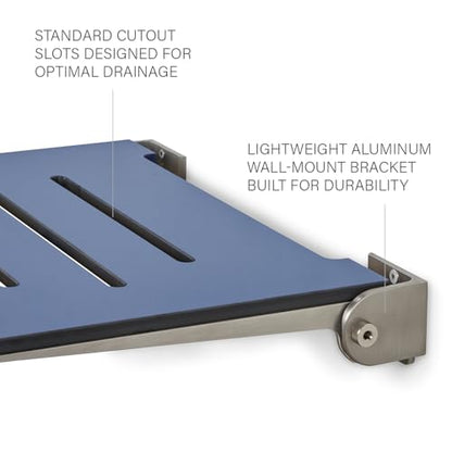 18 inch Silhouette Slimline Folding Wall Mount Shower Bench Seat, Navy Seat with Silver Frame - color: Navy Seat With Silver Frame