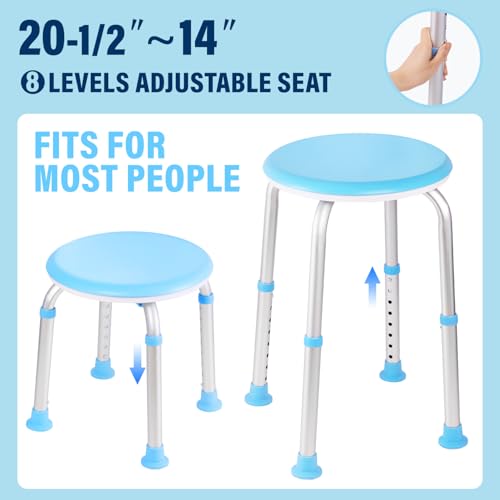 Shower Chair for Inside Shower, Adjustable Height (13.75"-20.5"), 360° Swivel Bath Chair for Elderly and Disabled, Anti-Slip Feet, Supports 350lbs, Tool-Free Assembly