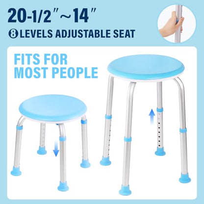 Shower Chair for Inside Shower, Adjustable Height (13.75"-20.5"), 360° Swivel Bath Chair for Elderly and Disabled, Anti-Slip Feet, Supports 350lbs, Tool-Free Assembly