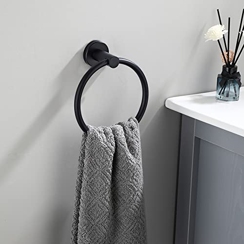 304 Stainless Steel Towel Ring Towel Holder Hanging Round Simple Black Towel Circular Holder (Black 2Pcs) - color: Black 2pcs