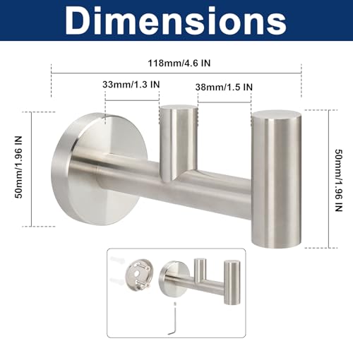 NearMoon Bathroom Double Towel Hook- SUS304 Stainless Steel Robe Towel Holder, Heavy Duty Double Coat Hook for Bathroom Livingroom Kitchen Wall Mounted (Brushed Nickel-F, 2 Pack) - style: Brushed Nickel-F