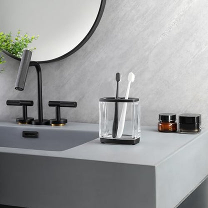 H Halston Heavy Weight Glass Toothbrush Holder, Organizer for Bathroom, Kitchen, Office, Home Storage - color: Black 4