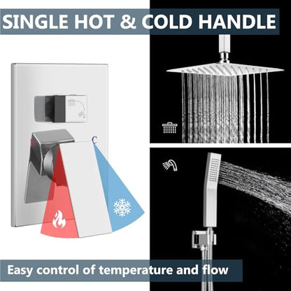 Aolemi Ceiling Mount Shower System Rain Shower Head with Handheld Spray High Pressure Shower Faucet Set Rough-in Valve Shower Trim Kit Included Bathroom Polish Chrome 8 Inch Ceiling Shower Head - color: Chrome, size: 8 Inch Ceiling Shower Head