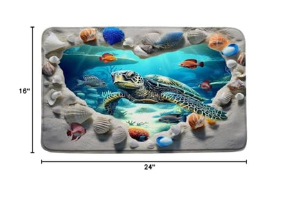 Sea Turtle Bath Mat Bathroom Rug, 16"x24" | Ocean Beach Shell Tropical Fish Underwater World Summer Memory Foam Bathroom Kitchen Bedroom Livingroom Soft Floor Rug - size: 16x24 Inch(40x60CM)