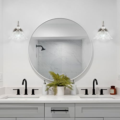 1 Piece Brushed Nickel Wall Sconce with Flower Shade | Brushed Nickel Wall Sconce,Flower Glass Shade,E26 Base,for Bathroom,Living Room,Bedroom - color: Nickel, size: 1-Light