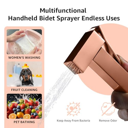 Handheld Bidet Sprayer for Toilet, Cloth Diaper Sprayer with Wall Mounts (ABS) and Hand Held Bidet Bathroom Hose (Stainless Steel), Jet Spray for Toilet, Muslim Shower, Easy to Install (Rose Gold) - color: Rose Gold