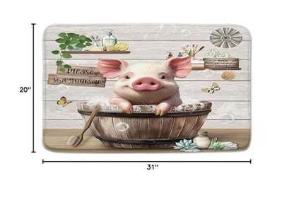 Funny Pig Bathroom Rugs Farmhouse Animal in Bathtub Farm Rustic Bathing Bubbles Cute Country Wooden Positive Word Bath Mat Bedroom Kitchen Toilet Floor Doormat 20x31 - size: 20x31