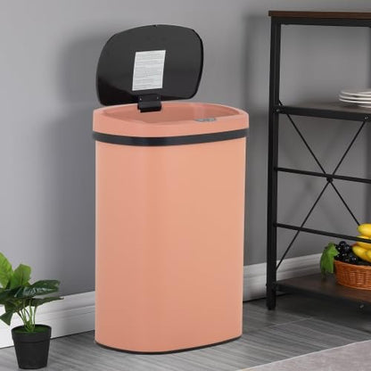13 Gallon Stainless Steel Trash Can with Lid,Touch Free Automatic Kitchen Trash Can,Fingerprint-Resistant Soft Close Lid Garbage Can, 50L Large Capacity Garbage Can for Kitchen Home Office(Pink) - color: Pink