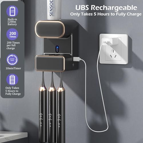 Automatic Toothpaste Dispenser, Electric Toothpaste Dispenser Multi-Function, Toothpaste Dispenser Wall Mounted with 3 Brush Slots, Toothbrush Organizer and Holder for Bathroom (Black) - color: Black