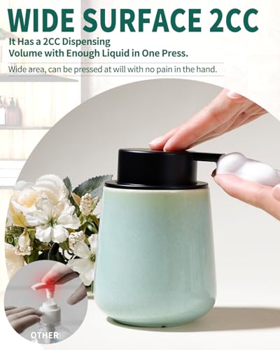 Bosilunlife 12Oz Ceramic Foam Soap Dispenser for Bathroom Kitchen Counter | Premium countertop foam pump creates delicate dense foam, stable desktop placement,Light Green - color: Green