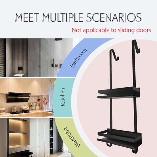 Over Door Shower Caddy 2-Tier, Rustproof Hanging Organizer with Hooks | Rustproof carbon steel, 2-tier + hooks, non-slip grips, no drilling, not for sliding doors