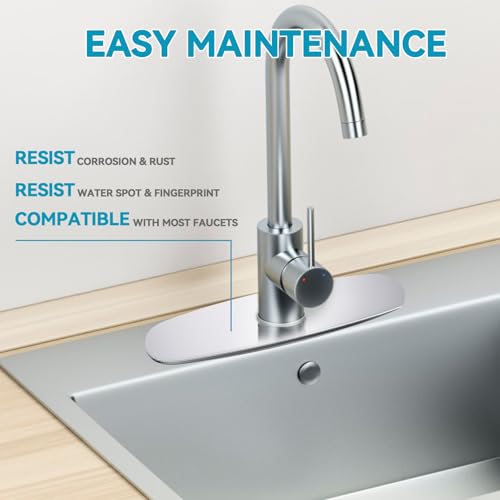 10" Kitchen Sink Deck Plate, Faucet Hole Cover, 8" Widespread, 1 or 3 Hole, 304 SS | MAYYAYA Brushed Chrome 304 stainless deck plate escutcheon; foam gasket; secures with faucet's own hardware, no extra nuts - color: Chrome